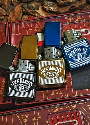 Бензиновая зажигалка jack daniels в трех цветах, подарочная упаковка, зажигалка
