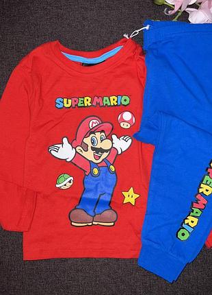 Піжама котонова supermario розмір: 98 см. кофта  д 39.5 см. ш 30 см. р 34 см.  штани пояс 25 см. д. 56 см. к 36 см.