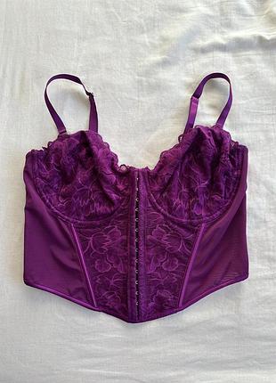 Фіолетовий мереживний корсет-бюстьє primark, 38dd/85e