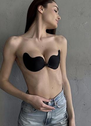 Невидимий силіконовий бюстгальтер "fly bra" з пуш-ап ефектом та застібкою спереду, багаторазовий, колір чорний, розмір a