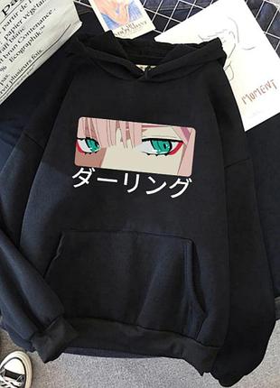 Худи аниме darling in the franxx зима, черный