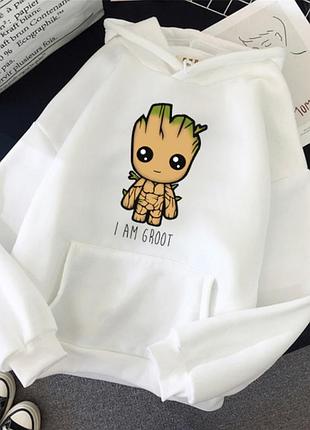 Худи "i am groot" весна/осень, белый