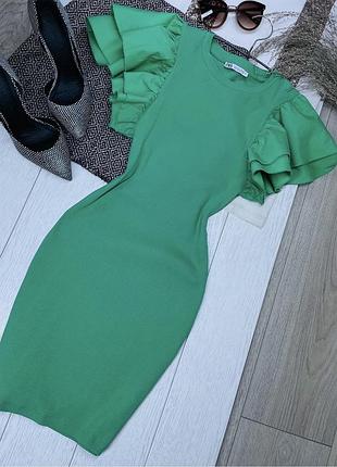 Літня сукня zara s бавовняна сукня в рубчик коротке плаття з об’ємними рукавами крильцями плаття зара