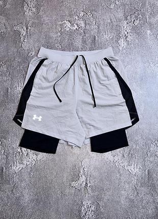 Спортивні шорти under armour 2 в 1 розмір m оригінал сірі шорти+тайтси стан нових чоловічі