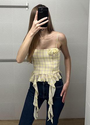 Пастельно жовта блуза-корсет zara із довгими романтичними стрічками