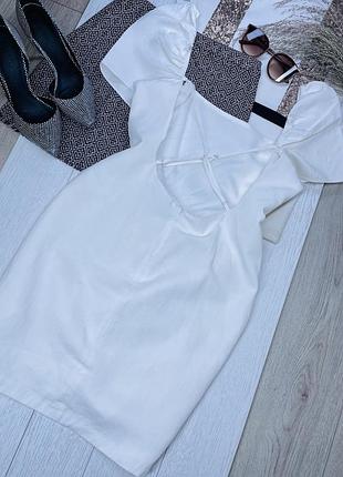Біла лляна сукня zara xl коротка сукня з відкритою спиною літня сукня з об’ємними рукавами плаття з льону зара