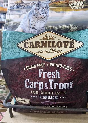 Сухой корм carnilove fresh carp &amp; trout для стерилизованных взрослых котов карнилав для стерилизованных котов с карлом карнилав с рыбой