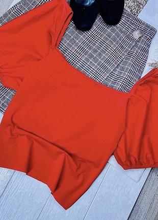 Літня блуза h&m xl трикотажна блуза з об’ємними рукавами приталена блуза з квадратним вирізом