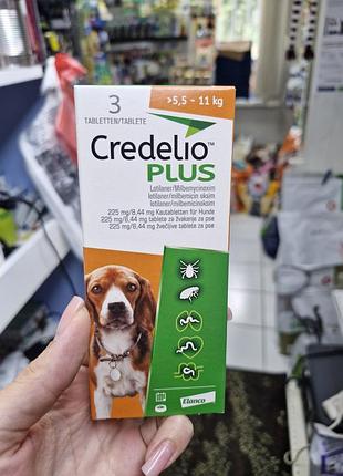 Жевательные таблетки credelio plus от компании elanco, предназначенные для собак весом от 5,5 до 11 кг. мелодио