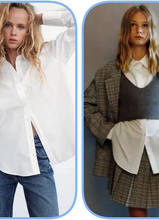 Рубашка для девочки zara белая базовая с длинными рукавами классическая