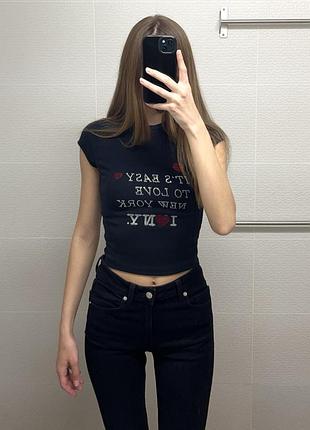 Чорна navy футболка bershka стрази з написом i love new york