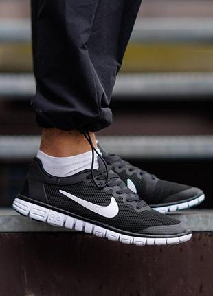 Чоловічі кросівки nike free run 3.0 v2 black white найк фрі ран чорні літні текстиль сітка 41 42 43 44 45 46