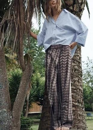 Zara лляні широкі брюки штани льняные широкие прямые брюки штаны на запах