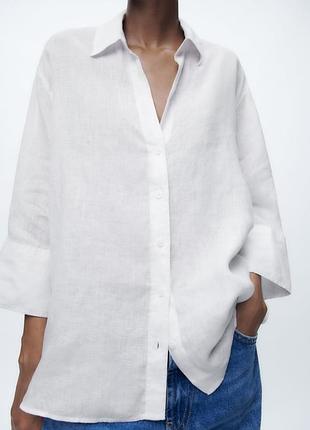 Льняная оверсайз рубашка zara