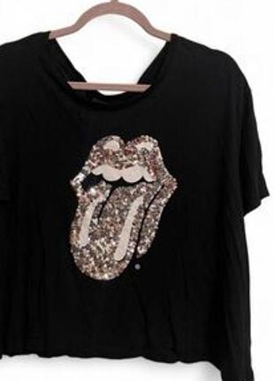 Чорна футболка з паєтками від the rolling stones