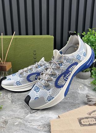 New gucci run exclusiv gg monogram sneakers white blue мужские кроссовки оригинал 44 eur