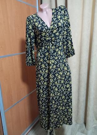 Новое платье эластичное длинное в цветочный принт 14 (xl)