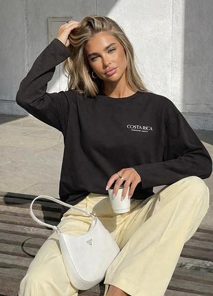 Шоколадний лонгслів h&m з принтом на спинці s