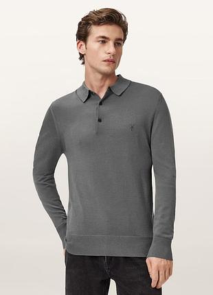 Allsaints mode merino поло з довгими рукавами, сірий, розмір s