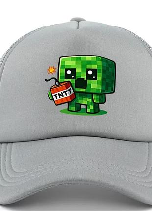Кепка новая детская для мальчика серая, minecraft creeper майнкрафт сеточка
