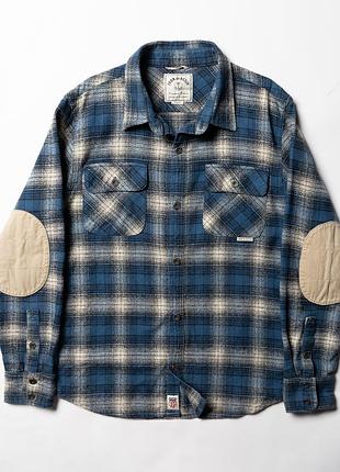 Iron and resin flannel shirt blue plaid long sleeve button front usa [smh017235]