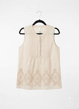 Жіноча блуза-топ без рукавів із вишивкою рішельє 0403265 h&m 34 xs-s бежева
