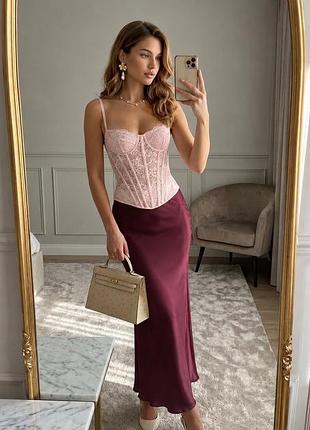 Бордова атласна спідниця zara міді xs/s