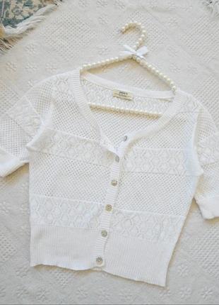 Белая ажурная кофта-кардиган papaya 100% cotton | размер xl