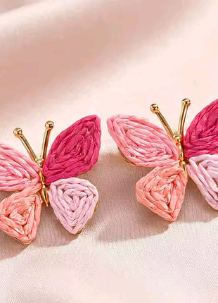 Серьги плесени крупные бабочки из рафии, яркие