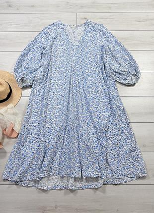 Обʼємна бавовняна сукня h&m в дрібний квітковий принт plus size