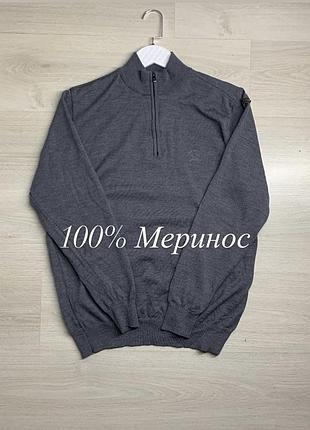 Чоловічий светр paul&shark 1/3 zip 100% мериносова вовна блискавка riri оригінал теплий базовий джемпер розмір m–l / ua 48–50 ідеальний стан