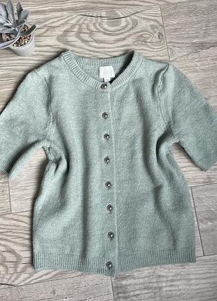 Кофта кардиган h&m короткий рукав вʼязка мʼятного кольору на ґудзиках розмір xs
