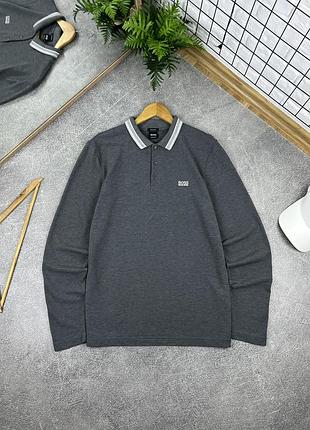 Лонгслів поло з довгим рукавом boss hugo boss оригінал чоловічий сірий бавовняний натуральний хьюго босс l m