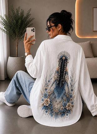 Стильная женская рубашка с украинским принтом