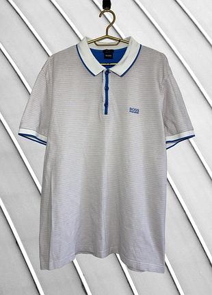 Чоловіча футболка-поло hugo boss xl 2xl оригінал хуго босс стан ідеал біла в горошок брендова теніска класична 52 54