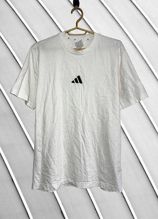 Чоловіча футболка adidas m оригінал адідас стан ідеал біла базова бавовняна з вишитим логотипом трилисник літня кофта 46 48