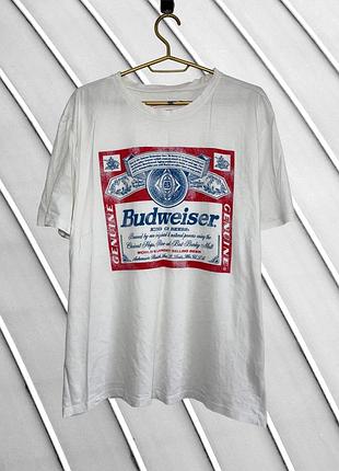 Чоловіча футболка budweiser l xl оригінал бадвайзер біла бавовняна з малюнком мерч пива пивна вінтаж кофта нюанс 48 50