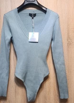 Голубое трикотажное боди от бренда missguided размер s