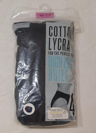 Трусики женские primark cotton lycra high leg briefs, набор 4 шт, xs (34/36)
