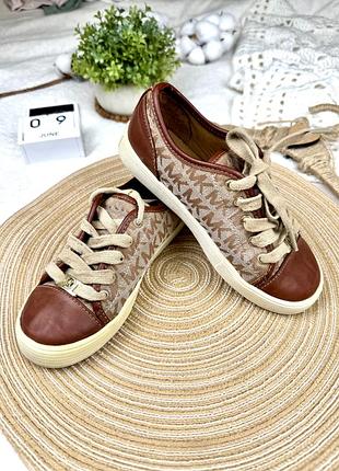 1+1=3 🤎 кеди оригінал michael kors alea tan 31 р 19-19.3 см монограма унісекс текстиль канва + екошкіра
