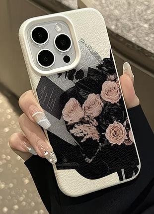 Чохол iphone 17 pro з трояндами - білий tpu з текстурою лічі