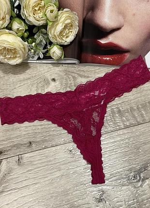 Кружевные малиновые трусики-стринги h&m, р.xs-s