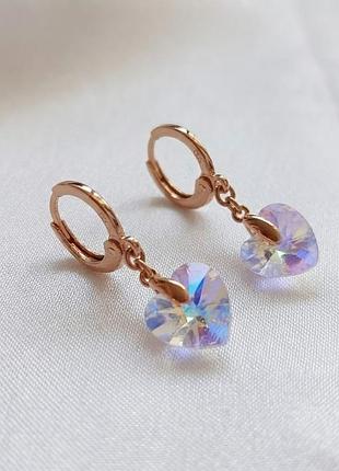 Серьги-подвески «сердце» с кристаллом swarovski xuping