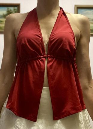 Shein крутой бордовый топ на завязки