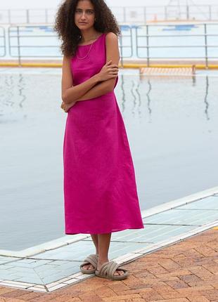 Лляна сукня-міді cappellini (made in italy), 100% льон, розмір 48 (l).