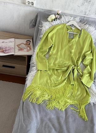 Атласна салатова сукня-халат h&m