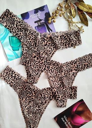Ажурные леопардовые трусики стринги кружные victoria's secret l xl 42 44 40