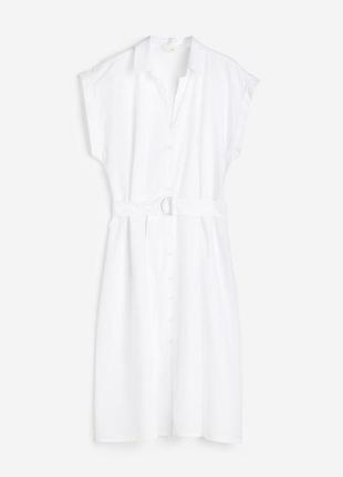 Котонова вільна сукня біла з поясом h&m