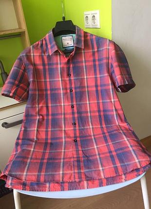 Приталенная мужская тенниска рубашка reserved в клетку/ размер m/ slim fit/ 100% хлопок