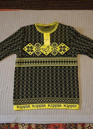 Оригинальный  полушерстяной свитер с орнаментом черно-желтого цвета kippie германия m